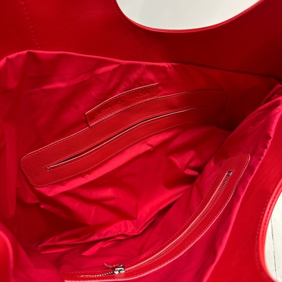 Olena Molchanova Red Leather Slim Tote Bag Top Handle Abstract Modern - Picture 5 of 8